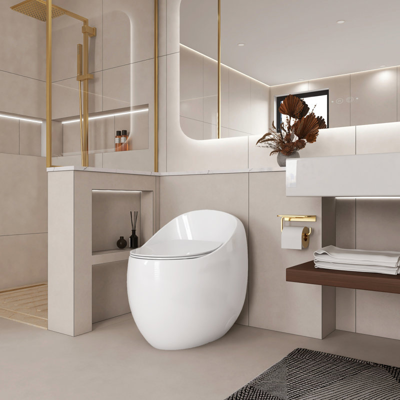 Toilette en céramique en forme d'œuf en blanc brillant - 1,28 chasse simple, teinte, blanc pour salle de bain, design artistique moderne