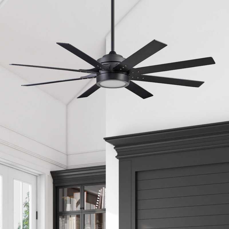 Ventilateur de plafond d'intérieur moderne avec lumières et télécommande XERXES, Noir mat, H 14,7 po x l 62 po x P 62 po