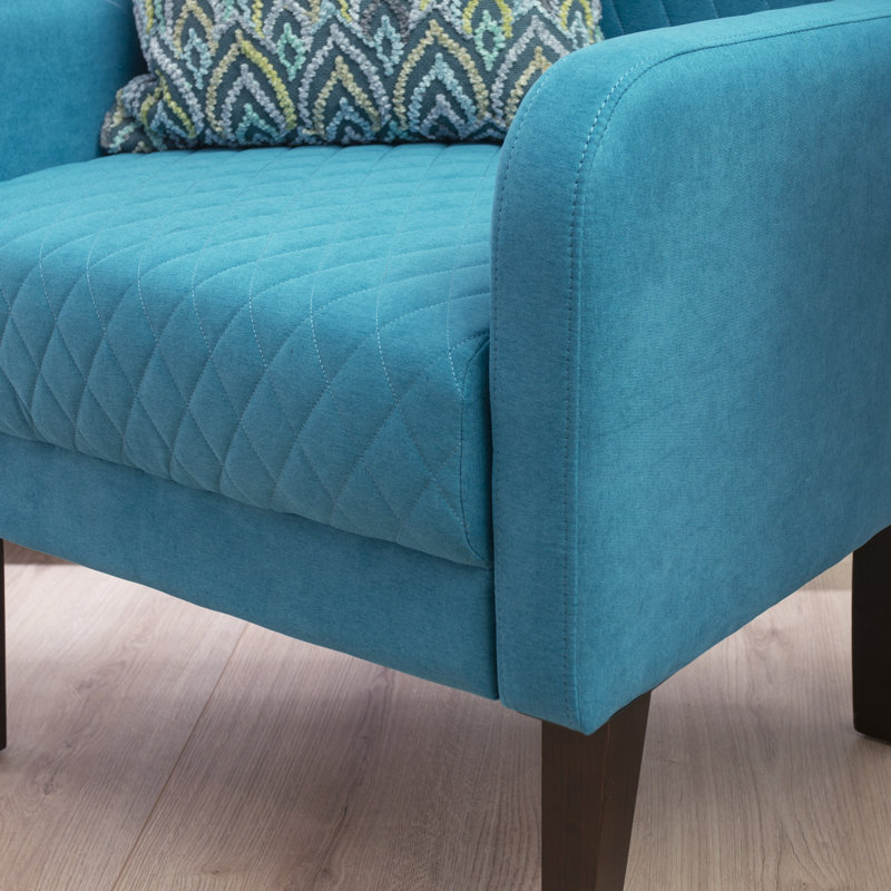 Lyric Quilted Wingback Chair With Solid Wood Legs , Teal Polyester Blend