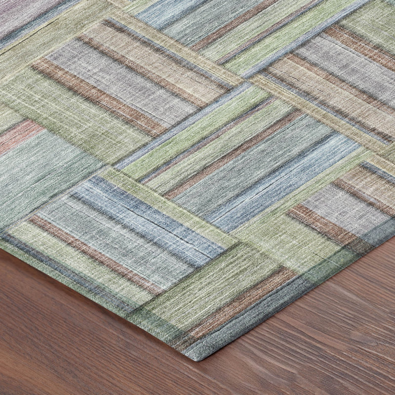 Machine Washable Indoor/Outdoor Chantille ACN2802 Geometric Rug, Green, 10' x 14'