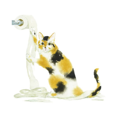 " Calico Cat And Toilet Paper " by Alexey Dmitrievich Shmyrov Painting Print