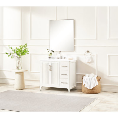 Solid Wood 36 Inch Bathroom Vanity With Us Power, Pre - Assembled, Ultra White Surface, 3 Silent Drawers, Adjustable Storage, Built In Dual Color Options For Modern Assembly, Countertop, Shelving,