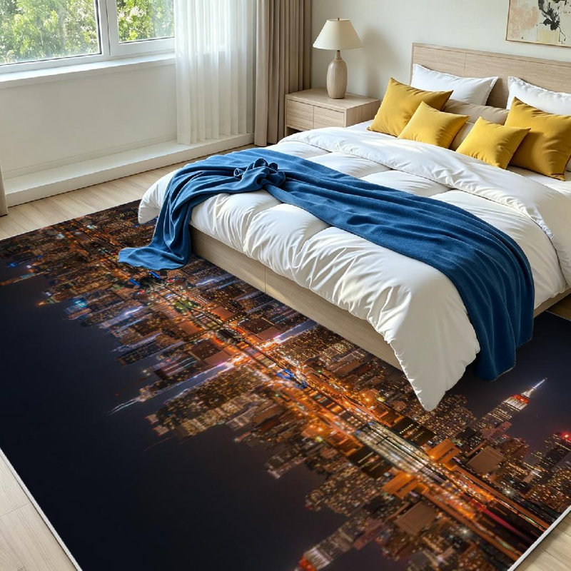 Tapis transparent lavable à la machine Manhattan Skyline, Rectangle 79 po x 118 po