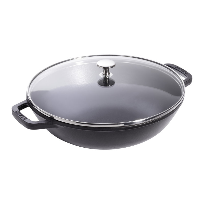 Staub Cast Iron Wok with Lid, Black Matte