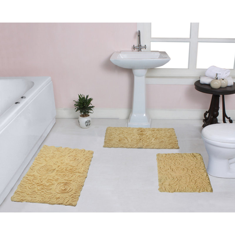 100% Cotton Bath Rug (Set of 3), Yellow