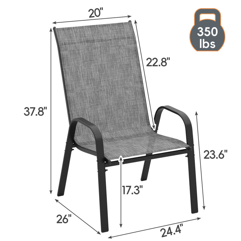 Patio Chairs Set Of 4, Outdoor Lightweight Stackable Dining Chairs W/all-weather PVC-coated polyester Fabric & Metal Frame