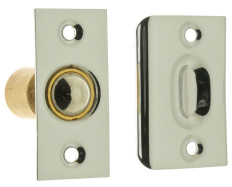 Solid Brass Wide Square Roller Ball Catch, Bright Nickel