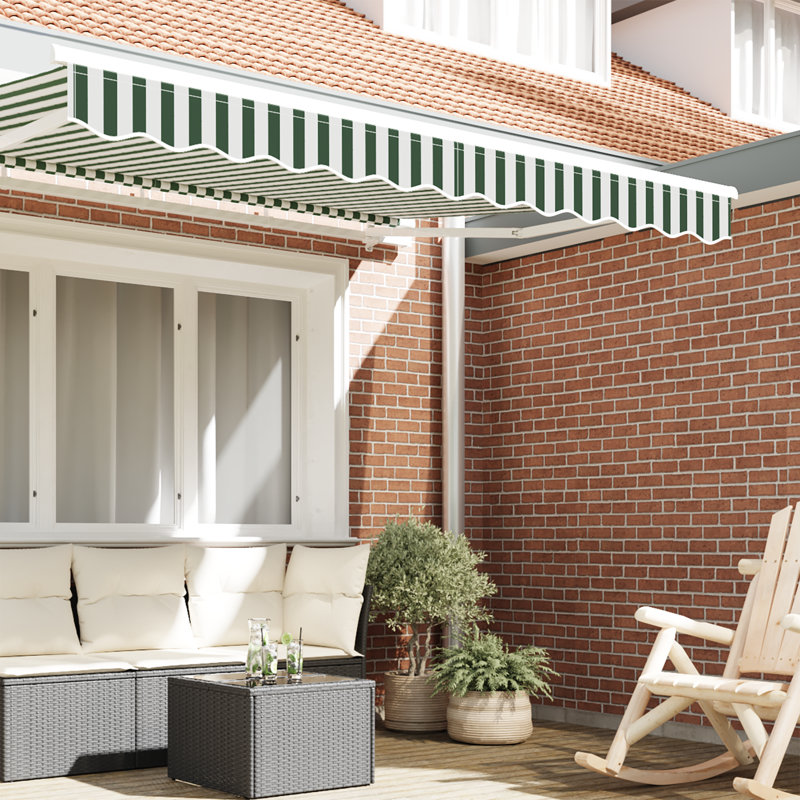 VidaXL 20cm D Retractable Patio Awning, 330 cm W x 20 cm D, Green/White Striped