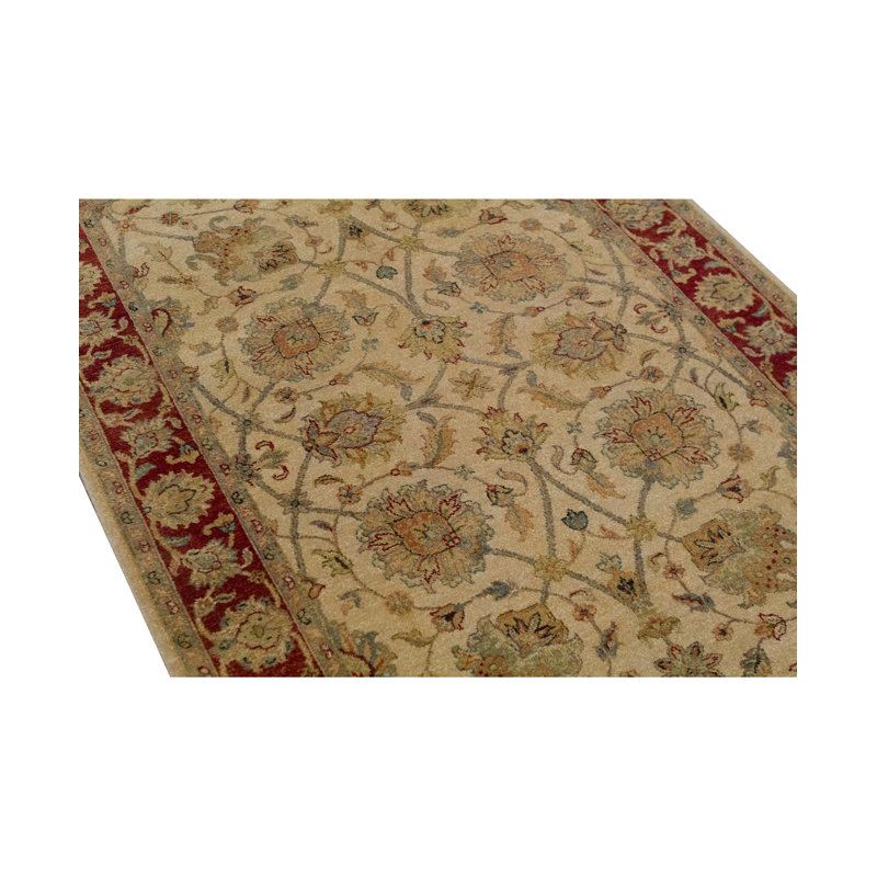 Tapis ivoire et rouge noué à la main de haute qualité