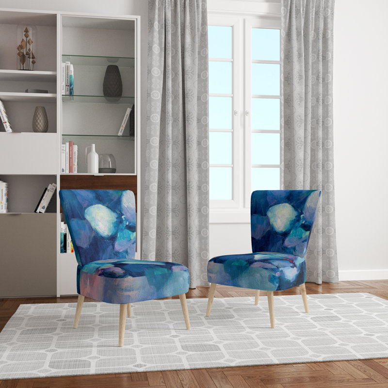 Upholstered Floral Side Chair - Modern floral Accent Chair, Abstract Blue Velvet 14