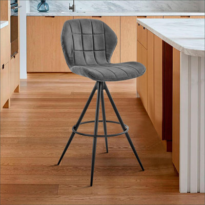 Tabouret de bar pivotant à hauteur de comptoir de 26 po pour adultes Catalina, tissu gris anthracite, finition noire