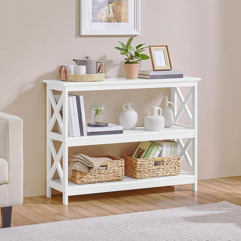 Console avec 3 tablettes de rangement - Design d'entrée étroit, blanc