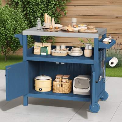 Table d'extérieur portative en PEHD en résine d'aspect bois durable et acier inoxydable