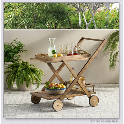 Riviera Bar Cart with Durable Acacia Wood, Spacious Storage, and Easy Mobility for Elegant Entertaining