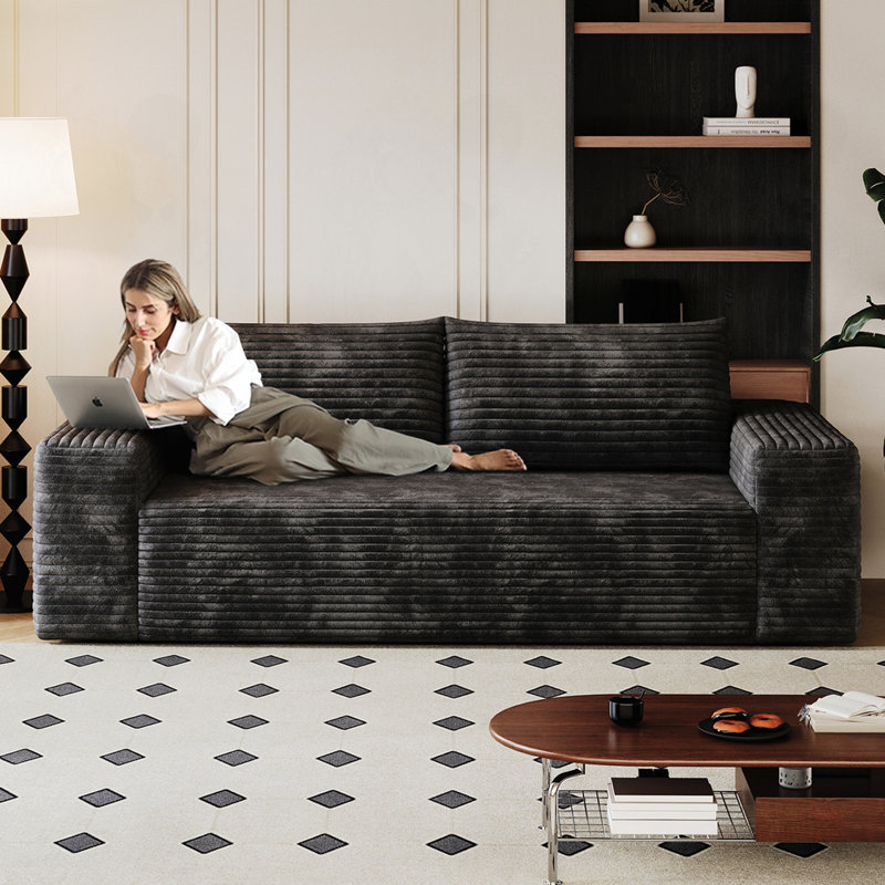 Tissu en velours côtelé désossé, sièges profonds, Noir