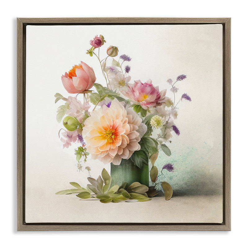 Bouquet de fleurs printanières, Cadre flottant orme Montalcino, H 25 po x l 25 po