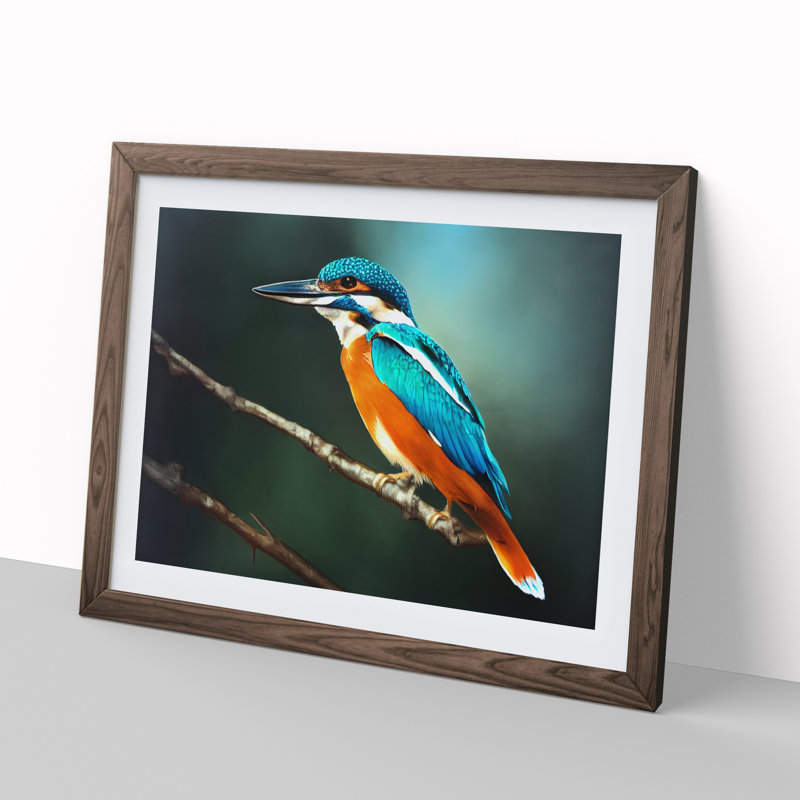Unbeatable Kingfisher Bird - Framed Print, 25cm H x 34cm W x 2cm D, Walnut Framed