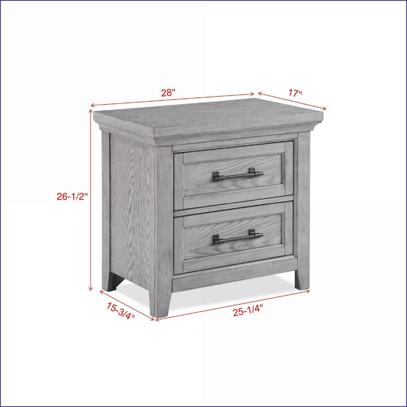 Light Gray Transitional 2-Drawer Wooden Bedroom Nightstand