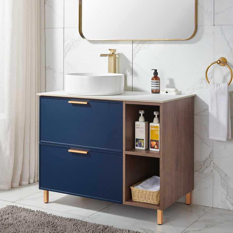 Ensemble de meuble-lavabo simple autoportant bleu et brun 36 po Allamuchy
