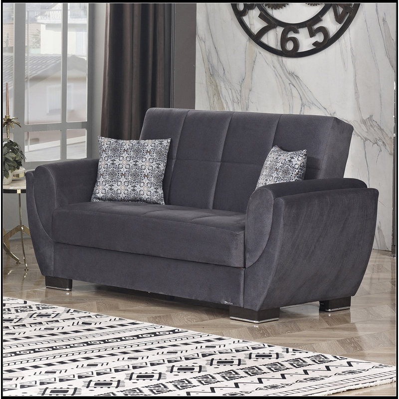 Causeuse convertible rembourrée avec rangement, microfibre grise, Gris