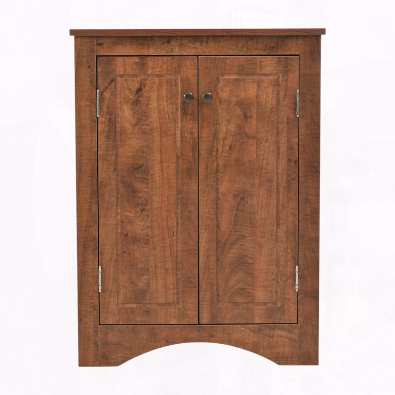 Brown Triangle Corner Storage Cabinet with Adjustable Shelves