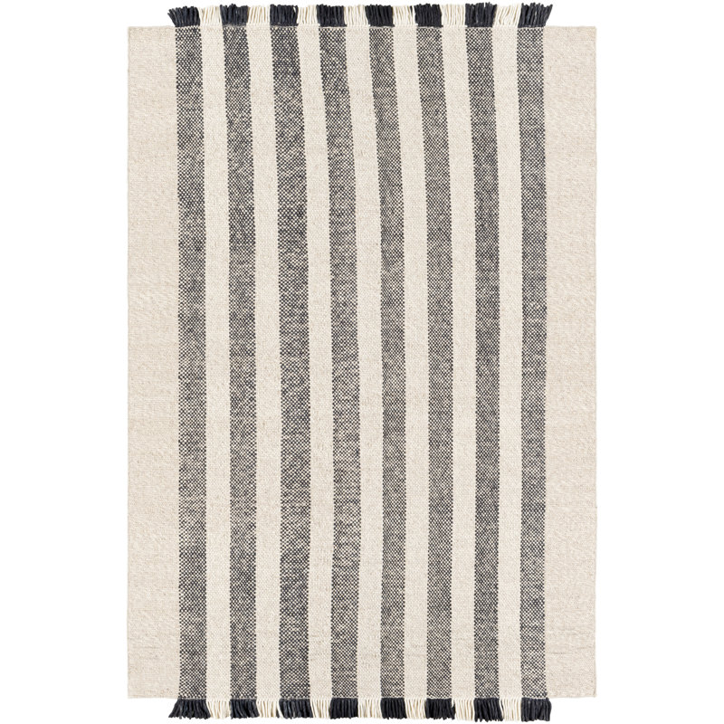 Tapis ivoire en laine à rayures Chudleigh, Rectangle 5 pi x 7 pi 6 po
