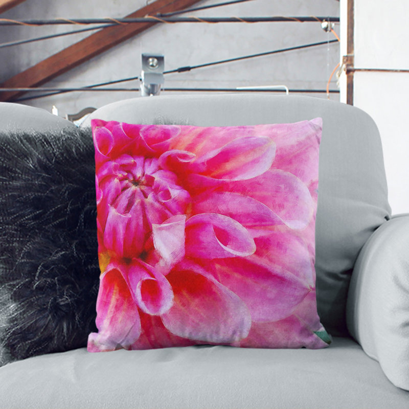 Pink Flower In Blossom Painting Square Throw Cushion, 40cm H x 40cm W x 15cm D