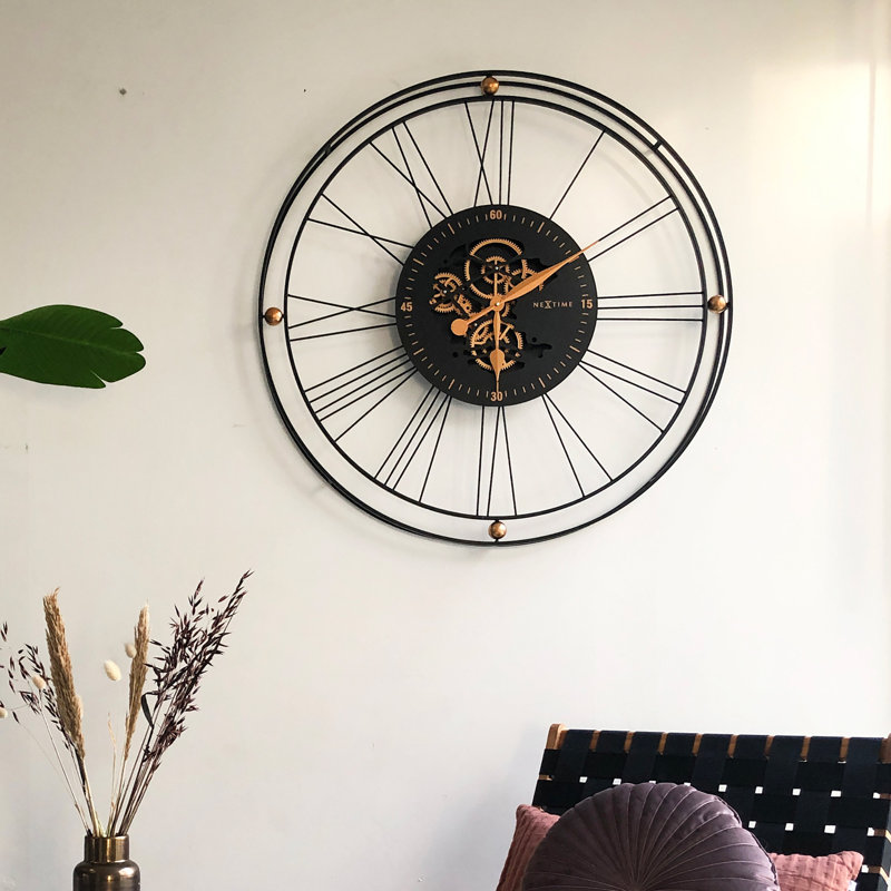 Gear Metal Wall Clock, Black/Gold