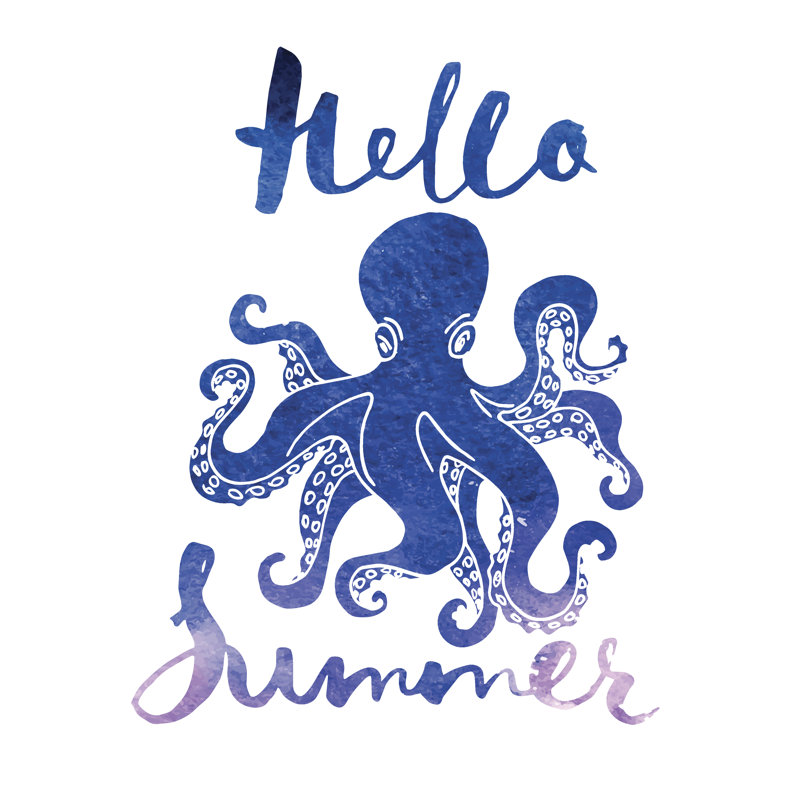 Poster With Octopus by Giraffarte - Wrapped Canvas Print, 30cm H x 30cm W