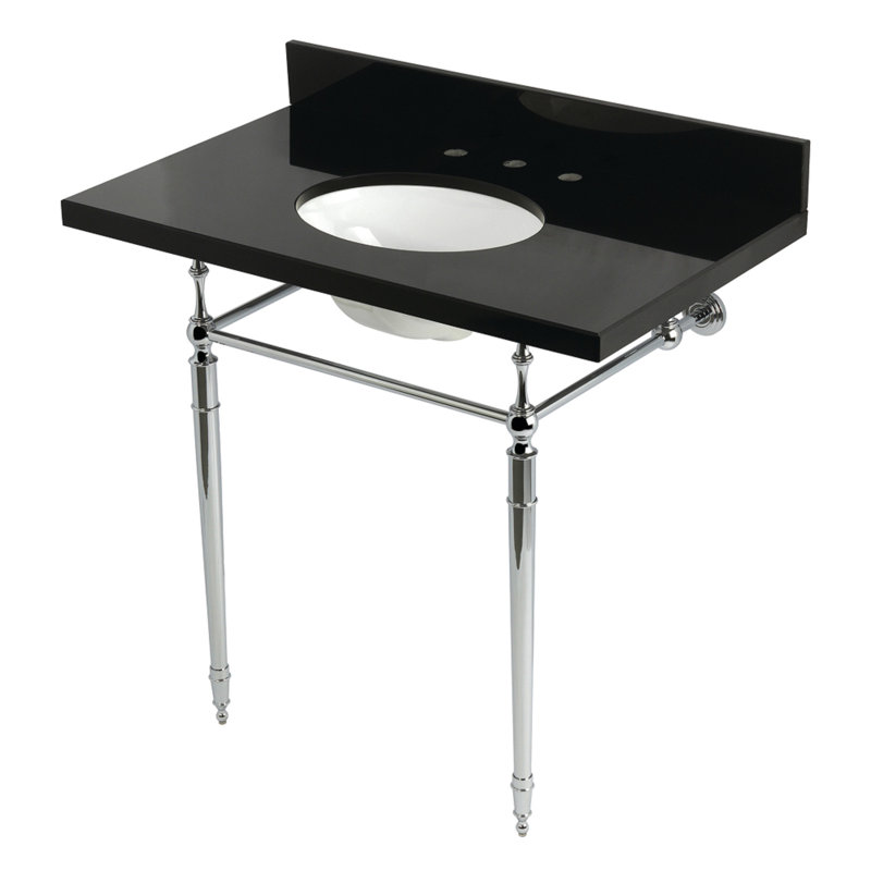 Kingston Brass Edwardian 36-Inch Black Granite Console Sink with Brass Legs (8-Inch, 3-Hole), Polished Chrome