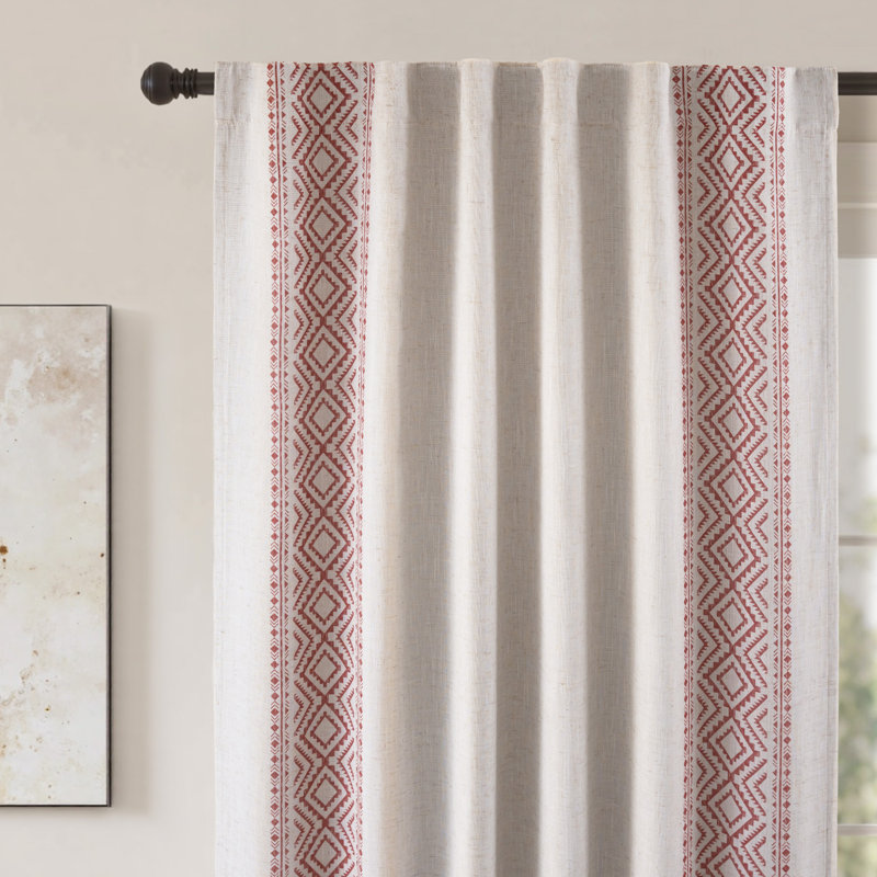 Boho Linen Blackout Curtains Double Layer Thermal Insulated Farmhouse Vintage Geo Retro Square Printed Pattern Lined Drapes for Living Room Bedroom Back Tab 2 Panels