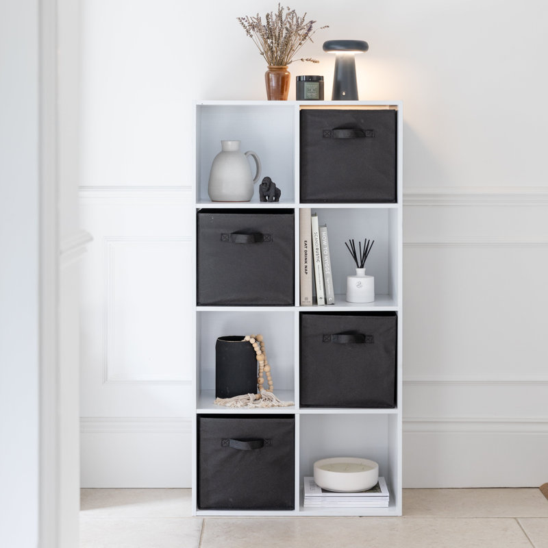 Northville 61cm W Cube Bookcase, (8 Shelves) 121cm H x 61cm W x 30cm D, White/Black