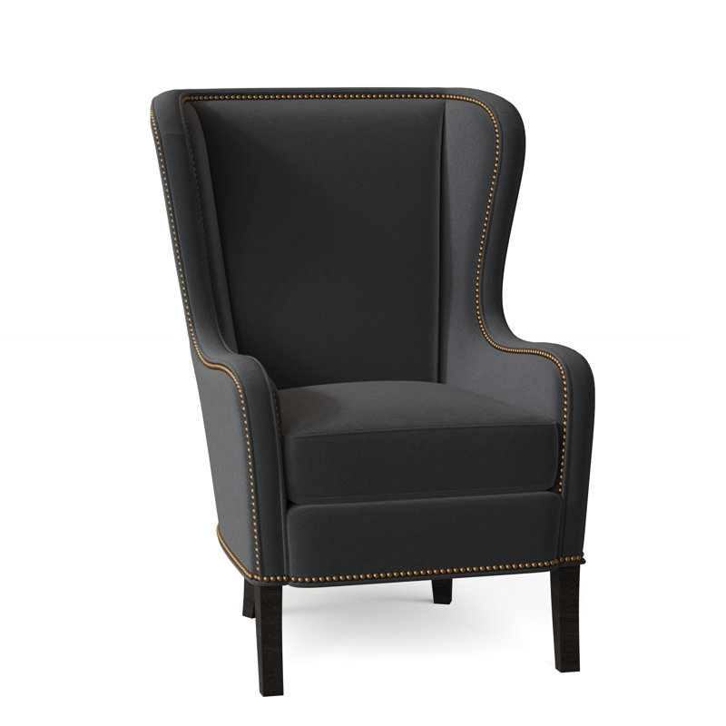 Aurora Leather Wingback Chair, French Natural, Aspen Lenado Brown Genuine Leather, Cobblestone