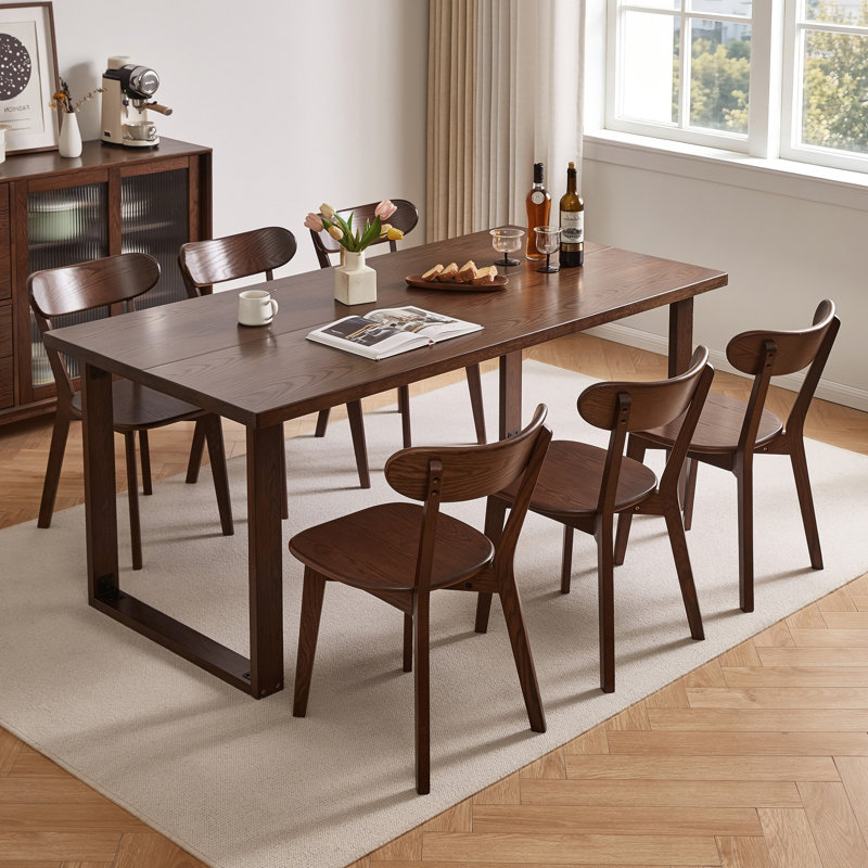 Chaises de salle à manger en chêne rouge massif de style Mid-Century moderne (ensemble de 2), dossier courbé pour les intérieurs de cuisine, de salle à manger et de ferme
