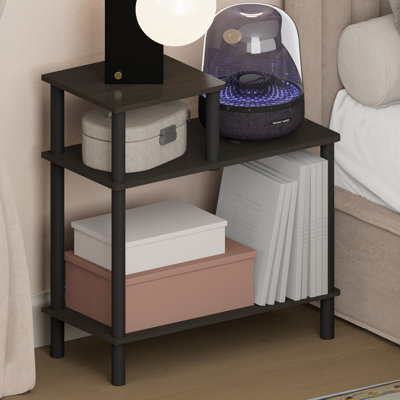 Furinno TURN-N-TUBE Night Stand, 3-Tier Rectangle Nightstand with Open Shelf, Toolless Assembly Side Table, End Table, for Living Room, Bedroom, Espresso