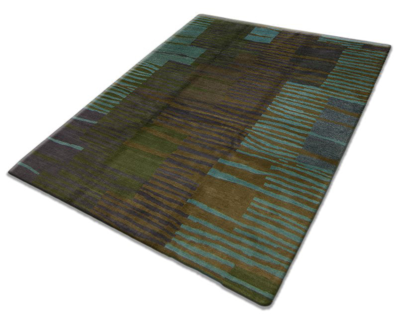Righe Wool Abstract Area Rug in Green, Rectangle 3' x 5'