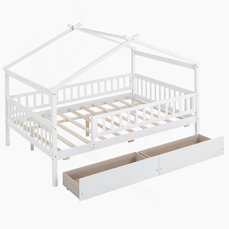 Lit en bois avec deux tiroirs