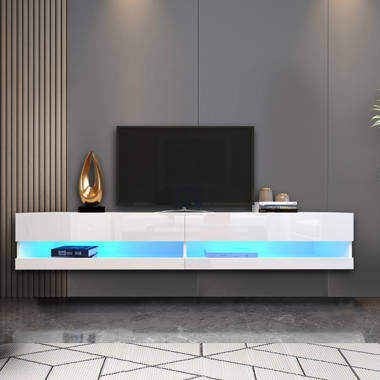 LED Floating Entertainment Center Wood TV Stand Wall Mount Unit