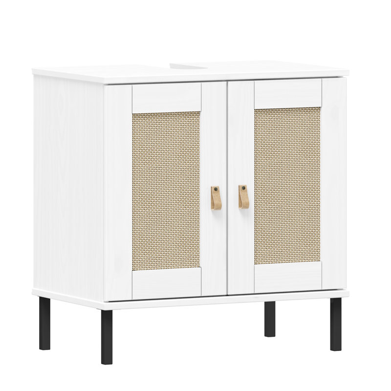 Vanity unit 62 cm Havant solid pine lacquered bathroom cabinet, White