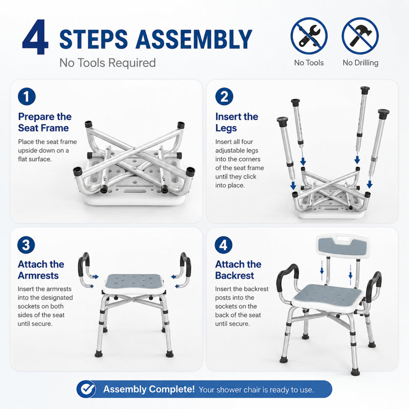 Chaise de douche avec accoudoirs et dossier