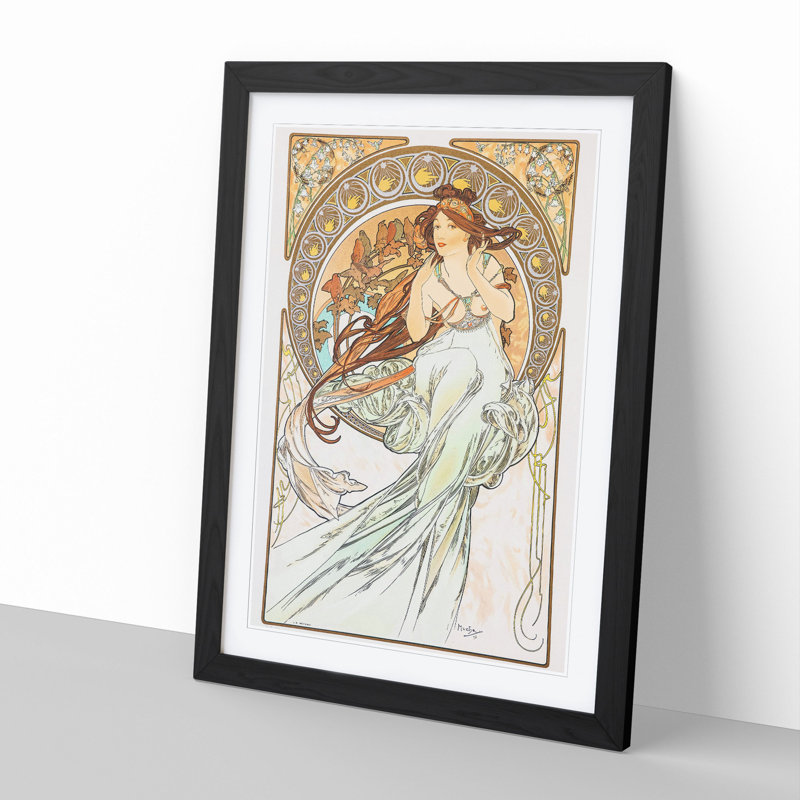 The Music Vol.2 by Alphonse Mucha - Picture Frame Graphic Art on MDF, 36cm H x 27cm W x 2cm D, Black Framed
