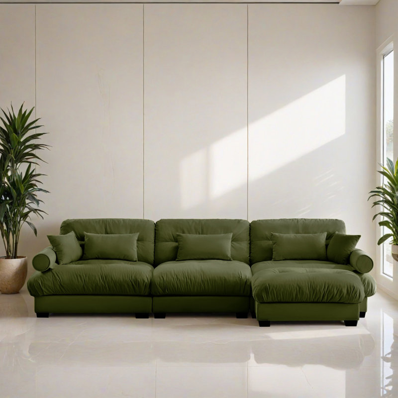 Canapé-lit modulaire 4 pièces pour salon, Velours vert olive