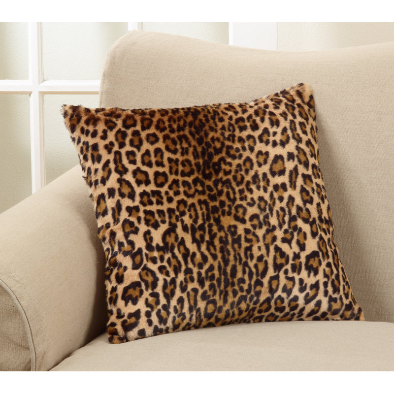 Brown Faux Fur Cheetah Print Square Throw Pillow