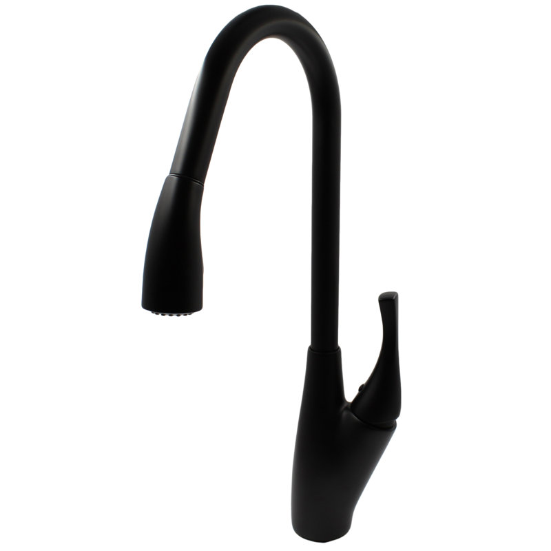 Robinet de cuisine rétractable à poignée simple avec accessoires, Noir mat