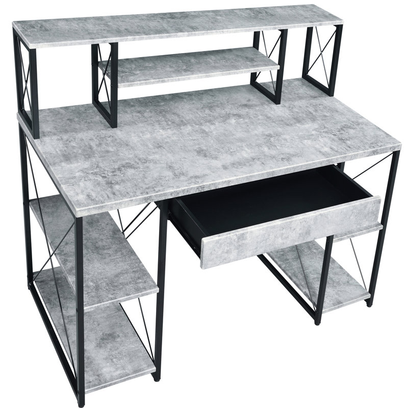 Bureau gris et noir avec base en bois et plateau en métal - Stable pour les bureaux Noir + gris