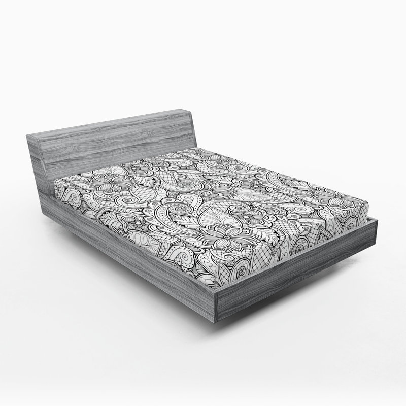 Drap-housse orange Ambesonne, Drap-housse grand, Motif floral blanc / noir