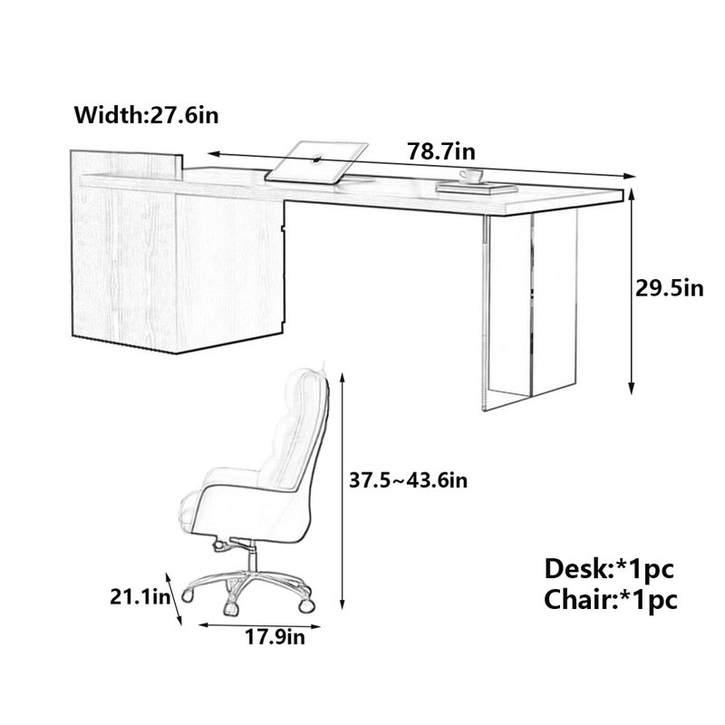 Italian Minimalist Desk, 29.5" H x 78.7" W x 27.6" D