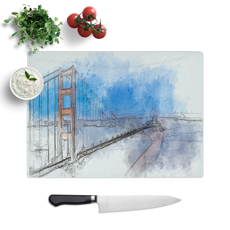 Tempered Glass Golden Gate Suspension Bridge Chopping Board, 28.5 cm x 39 cm