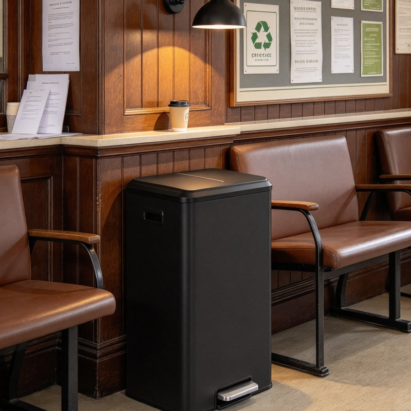 Ink Black Stainless Steel Double Kitchen Recycling Bin, 2x30L