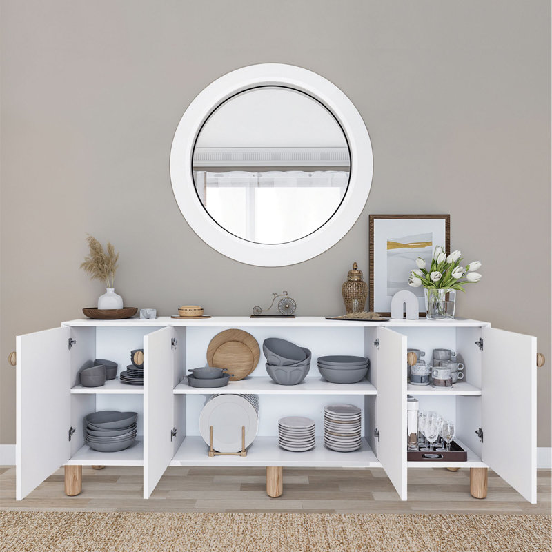 Modern White Console Table with Numerous Shelves, 70.9 x 29.5 x 15.8 inches | 100% Melamine Coated Particle Board, Thickness: 0.71 inches | Wall-Mountable, Scandinavian Design for Stylish Home & Office Storage